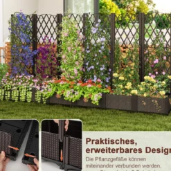 Blumenkasten mit Rankgitter Pflanzkasten für Kletterpflanzen Hochbeet mit Spalier 80 x 40 x 122 cm Braun