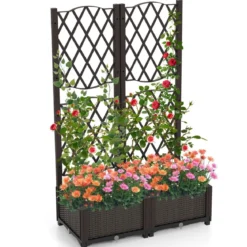 Blumenkasten mit Rankgitter Pflanzkasten für Kletterpflanzen Hochbeet mit Spalier 80 x 40 x 122 cm Braun