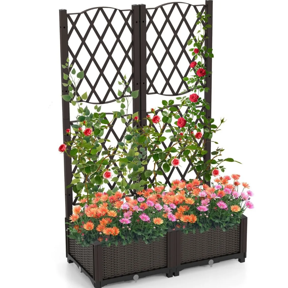 Blumenkasten mit Rankgitter Pflanzkasten für Kletterpflanzen Hochbeet mit Spalier 80 x 40 x 122 cm Braun