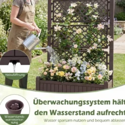 Blumenkasten mit Rankgitter & Rollen Hochbeet mit Spalier & Abflusslöchern Pflanzkasten Braun