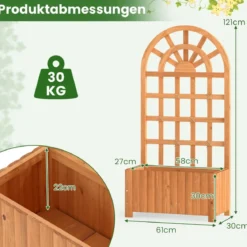 Blumenkasten mit Rankgitter & Spalier & Entwässerung Pflanzkasten für Kletterpflanzen Braun