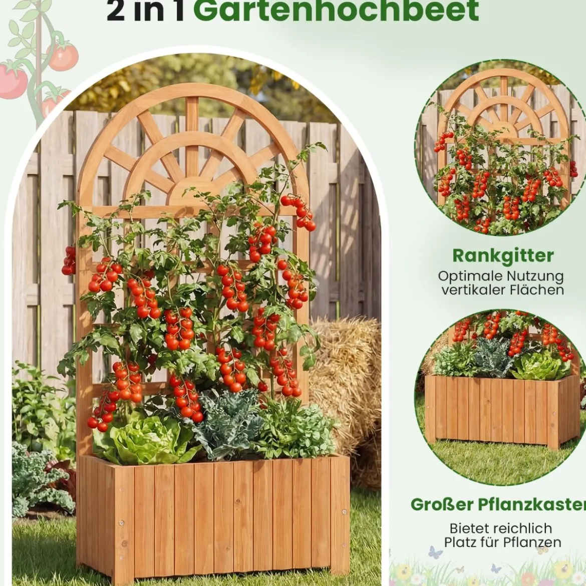 Blumenkasten mit Rankgitter & Spalier & Entwässerung Pflanzkasten für Kletterpflanzen Braun