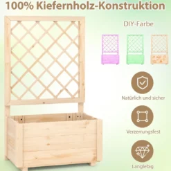 Blumenkasten mit Rankgitter Hochbeet mit Spalier & Drainagelöchern Natur 58 x 35 x 101 cm