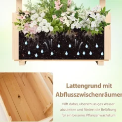 Blumenkasten mit Rankgitter Hochbeet mit Spalier & Drainagelöchern Natur 58 x 35 x 101 cm