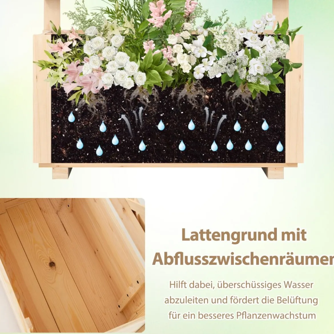 Blumenkasten mit Rankgitter Hochbeet mit Spalier & Drainagelöchern Natur 58 x 35 x 101 cm