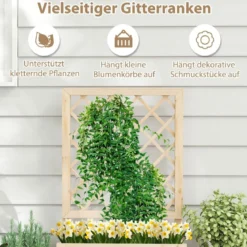 Blumenkasten mit Rankgitter Hochbeet mit Spalier & Drainagelöchern Natur 58 x 35 x 101 cm
