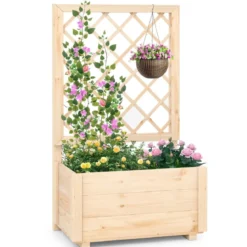 Blumenkasten mit Rankgitter Hochbeet mit Spalier & Drainagelöchern Natur 58 x 35 x 101 cm