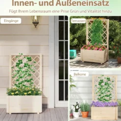 Blumenkasten mit Rankgitter Hochbeet mit Spalier & Drainagelöchern Natur 58 x 35 x 101 cm