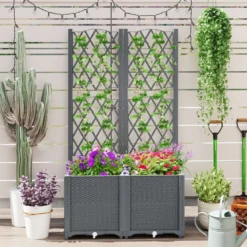 Blumenkasten mit Rankgitter Pflanzkasten für Kletterpflanzen 80 x 40 x 140 cm Kaffee/Grau
