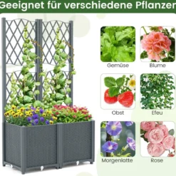 Blumenkasten mit Rankgitter Pflanzkasten für Kletterpflanzen 80 x 40 x 140 cm Kaffee/Grau