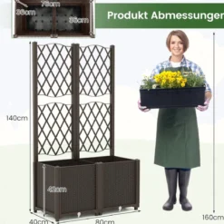 Blumenkasten mit Rankgitter Pflanzkasten für Kletterpflanzen 80 x 40 x 140 cm Kaffee/Grau