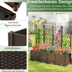 Blumenkasten mit Rankgitter Pflanzkasten für Kletterpflanzen 80 x 40 x 140 cm Kaffee/Grau