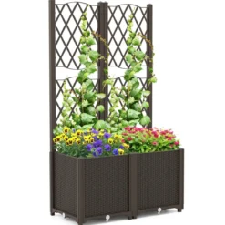 Blumenkasten mit Rankgitter Pflanzkasten für Kletterpflanzen 80 x 40 x 140 cm Kaffee/Grau