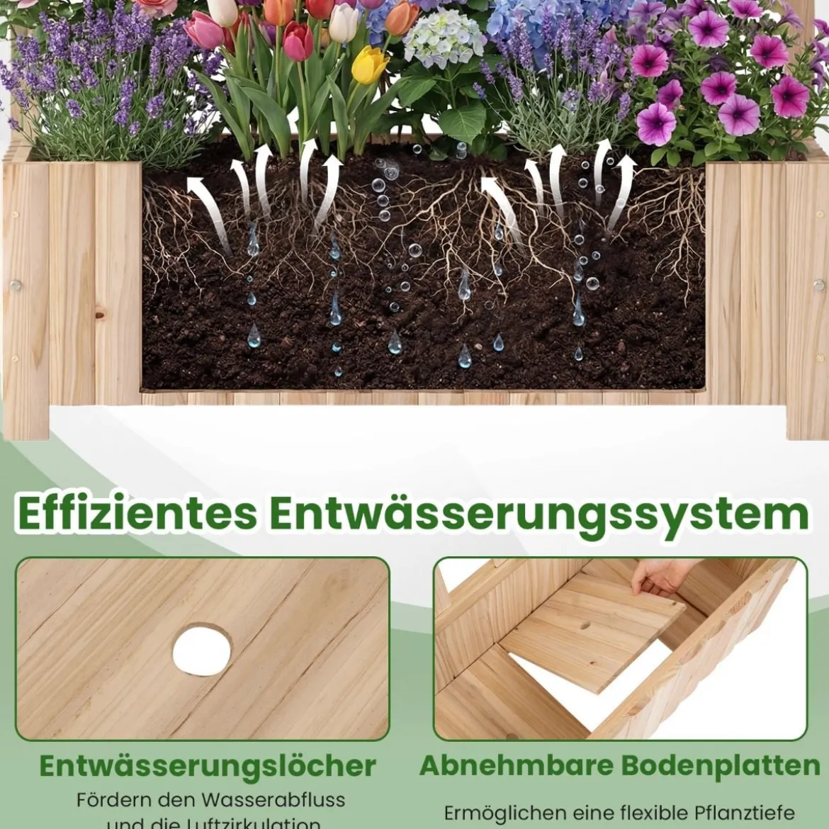 Blumenkasten mit Rankgitter & Spalier & Entwässerung Gartenspalier für Kletterpflanzen Natur