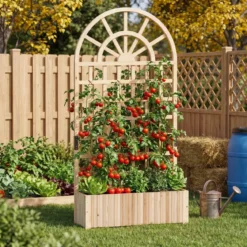 Blumenkasten mit Rankgitter & Spalier & Entwässerung Gartenspalier für Kletterpflanzen Natur