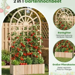 Blumenkasten mit Rankgitter & Spalier & Entwässerung Gartenspalier für Kletterpflanzen Natur