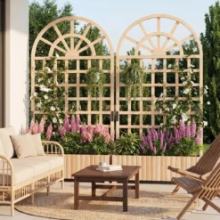 Blumenkasten mit Rankgitter & Spalier & Entwässerung Gartenspalier für Kletterpflanzen Natur