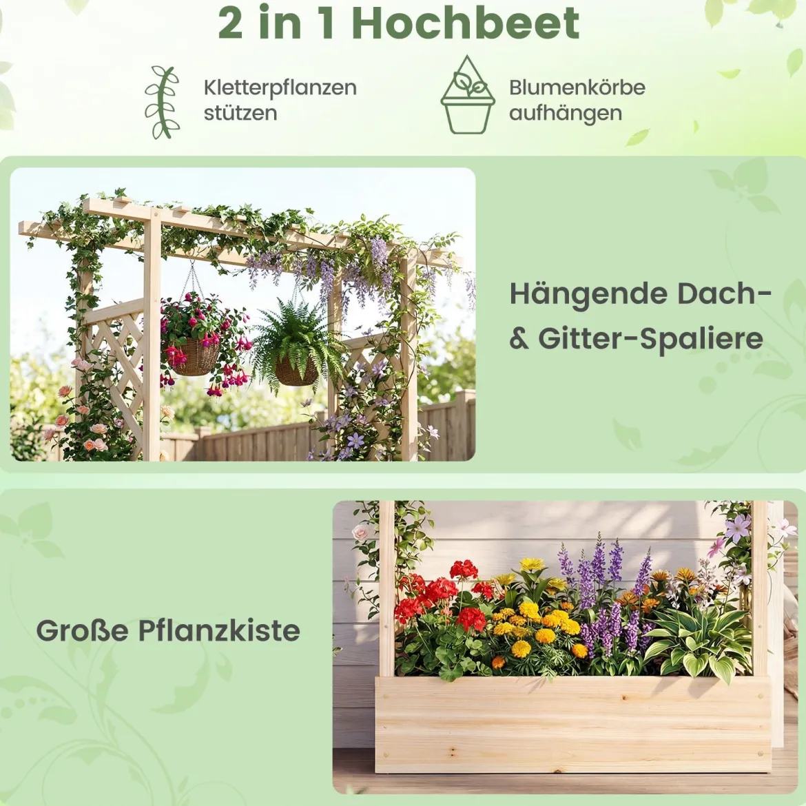 Blumenkasten mit Rankgitter Pflanzkasten mit Rankhilfe & Hängendem Dach Sichtschutz Natur