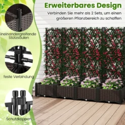 Blumenkasten mit Rankgitter Metall Pflanzkasten für Kletterpflanzen Hochbeet mit Spalier & Selbstbewässerung Schwarz 80 x 40 x 120 cm