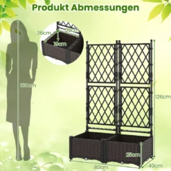Blumenkasten mit Rankgitter Metall Pflanzkasten für Kletterpflanzen Hochbeet mit Spalier & Selbstbewässerung Schwarz 80 x 40 x 120 cm