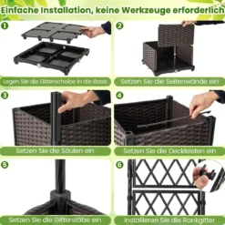 Blumenkasten mit Rankgitter Metall Pflanzkasten für Kletterpflanzen Hochbeet mit Spalier & Selbstbewässerung Schwarz 80 x 40 x 120 cm