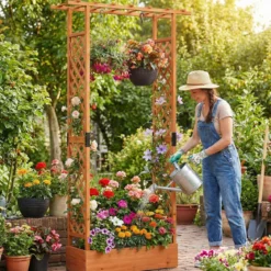 Blumenkasten mit Rankgitter Pflanzkasten mit Rankhilfe & Hängendem Dach Sichtschutz Orange