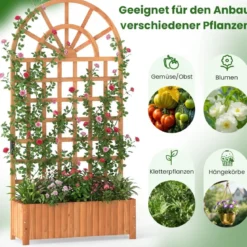 Blumenkasten mit Rankgitter & Spalier & Entwässerung Gartenspalier für Kletterpflanzen Braun
