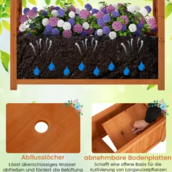 Blumenkasten mit Rankgitter Hochbeet mit Spalier & Gebogendach Rosenbogen mit Pflanzkasten Holz 83 x 36 x 146 cm Braun