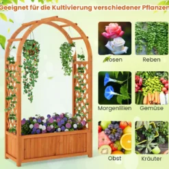 Blumenkasten mit Rankgitter Hochbeet mit Spalier & Gebogendach Rosenbogen mit Pflanzkasten Holz 83 x 36 x 146 cm Braun