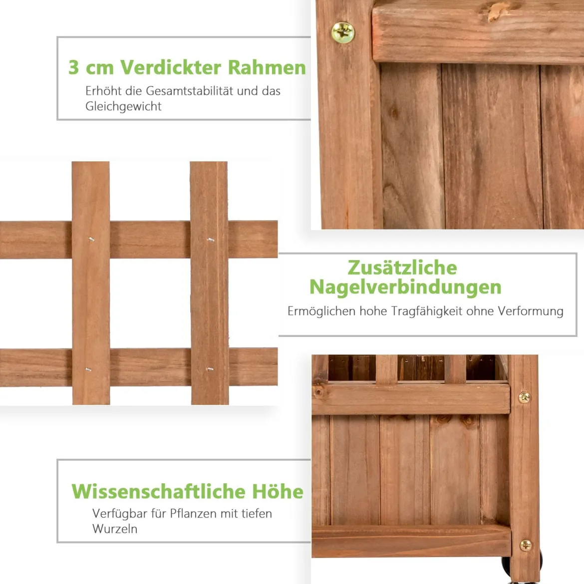 Blumenkasten mit Rankgitter Pflanzkasten Holz auf Rollen für Kletterpflanzen 64 x 28x 127 cm Braun