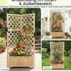 Blumenkasten mit rankgitter Eck-Pflanzkasten mit Abflusslöchern erhöhter Holzkasten für Kletterpflanzen Natur