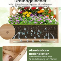 Blumenkasten mit rankgitter Eck-Pflanzkasten mit Abflusslöchern erhöhter Holzkasten für Kletterpflanzen Natur