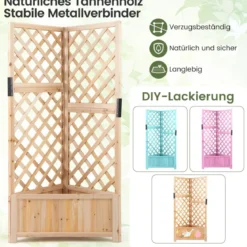 Blumenkasten mit rankgitter Eck-Pflanzkasten mit Abflusslöchern erhöhter Holzkasten für Kletterpflanzen Natur