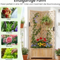 Blumenkasten mit rankgitter Eck-Pflanzkasten mit Abflusslöchern erhöhter Holzkasten für Kletterpflanzen Natur