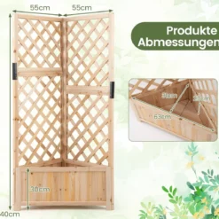 Blumenkasten mit rankgitter Eck-Pflanzkasten mit Abflusslöchern erhöhter Holzkasten für Kletterpflanzen Natur