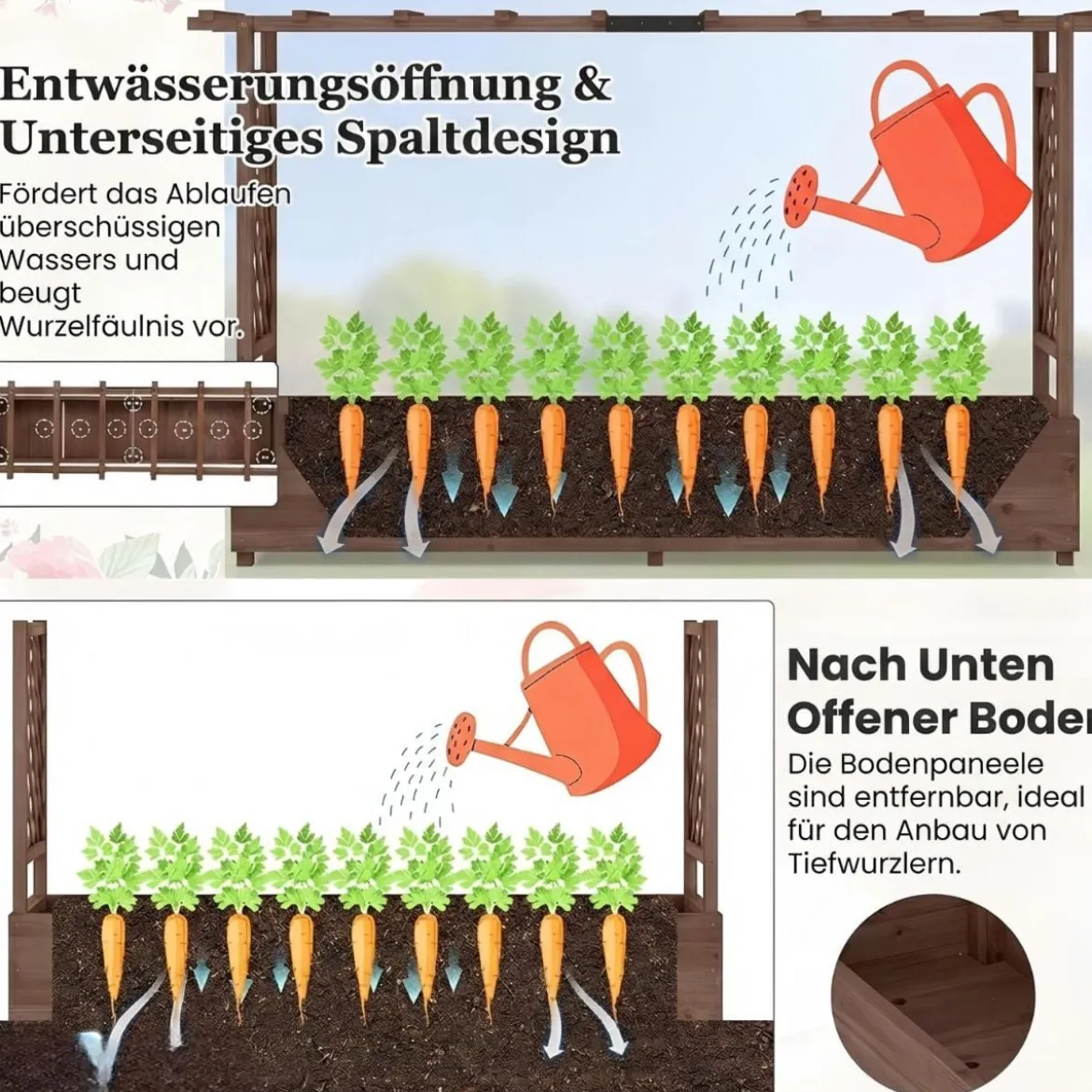 Blumenkasten mit Rankgitter & Hängendem Dach Pflanzkasten mit Rankhilfe 200x44x114cm Braun