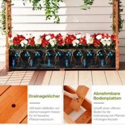 Blumenkasten mit Rankgitter & Hängendem Dach Pflanzkasten Hochbeet Pflanzkübel Orange
