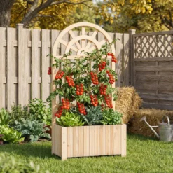 Blumenkasten mit Rankgitter & Spalier & Entwässerung Pflanzkasten für Kletterpflanzen Natur
