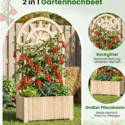 Blumenkasten mit Rankgitter & Spalier & Entwässerung Pflanzkasten für Kletterpflanzen Natur