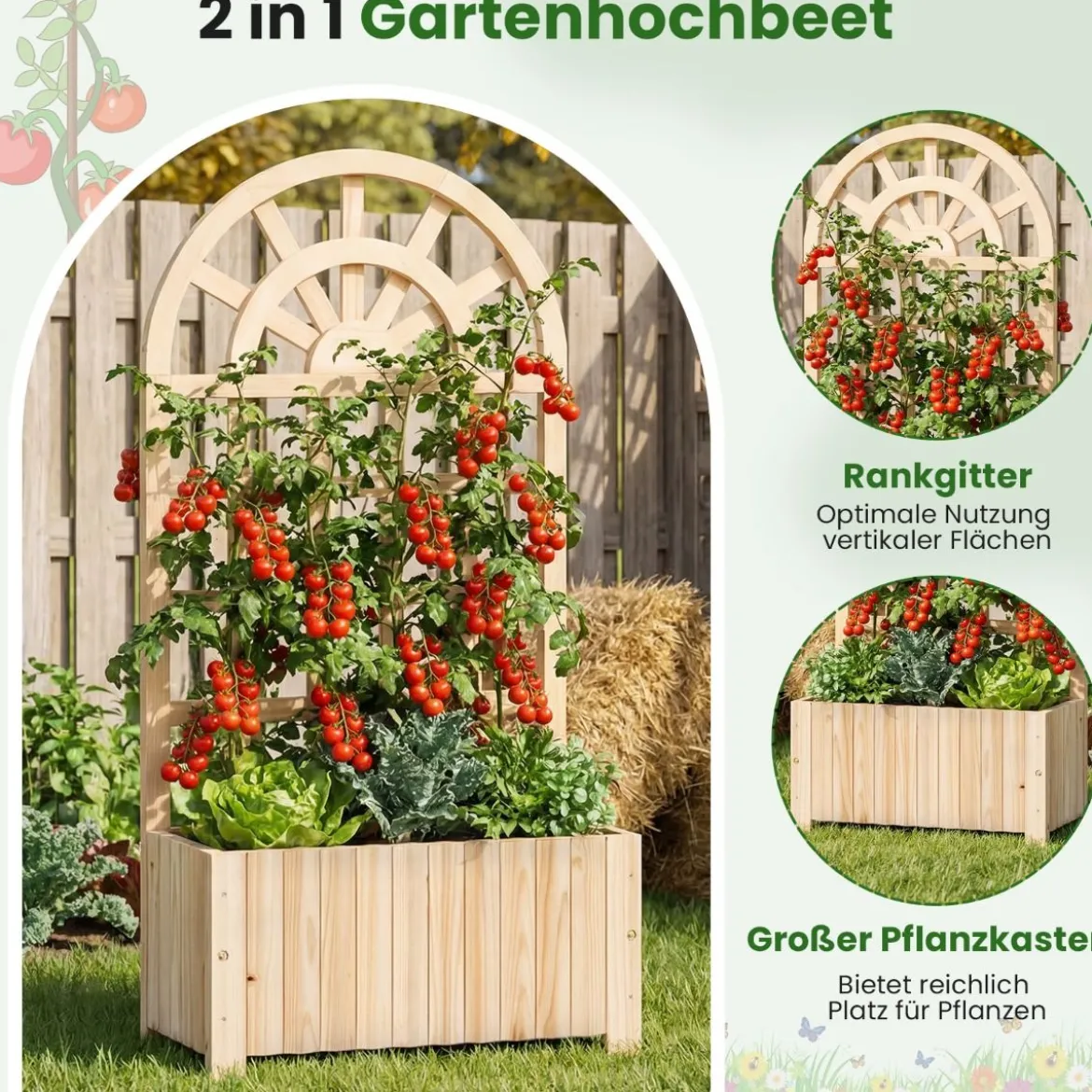 Blumenkasten mit Rankgitter & Spalier & Entwässerung Pflanzkasten für Kletterpflanzen Natur