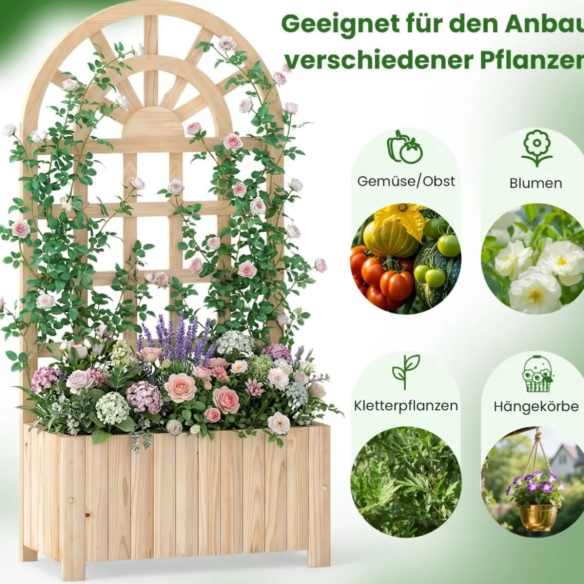 Blumenkasten mit Rankgitter & Spalier & Entwässerung Pflanzkasten für Kletterpflanzen Natur