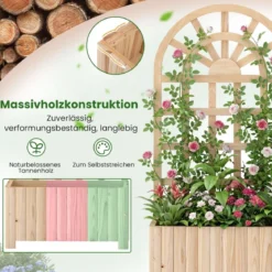 Blumenkasten mit Rankgitter & Spalier & Entwässerung Pflanzkasten für Kletterpflanzen Natur