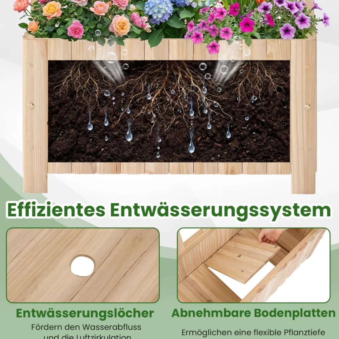 Blumenkasten mit Rankgitter & Spalier & Entwässerung Pflanzkasten für Kletterpflanzen Natur
