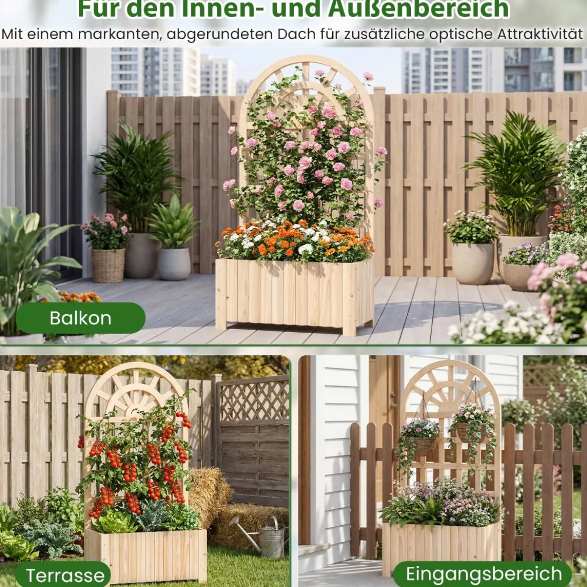 Blumenkasten mit Rankgitter & Spalier & Entwässerung Pflanzkasten für Kletterpflanzen Natur