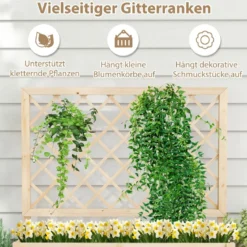 Blumenkasten mit Rankgitter Hochbeet mit Spalier & Drainagelöchern Natur 98 x 35 x 101 cm
