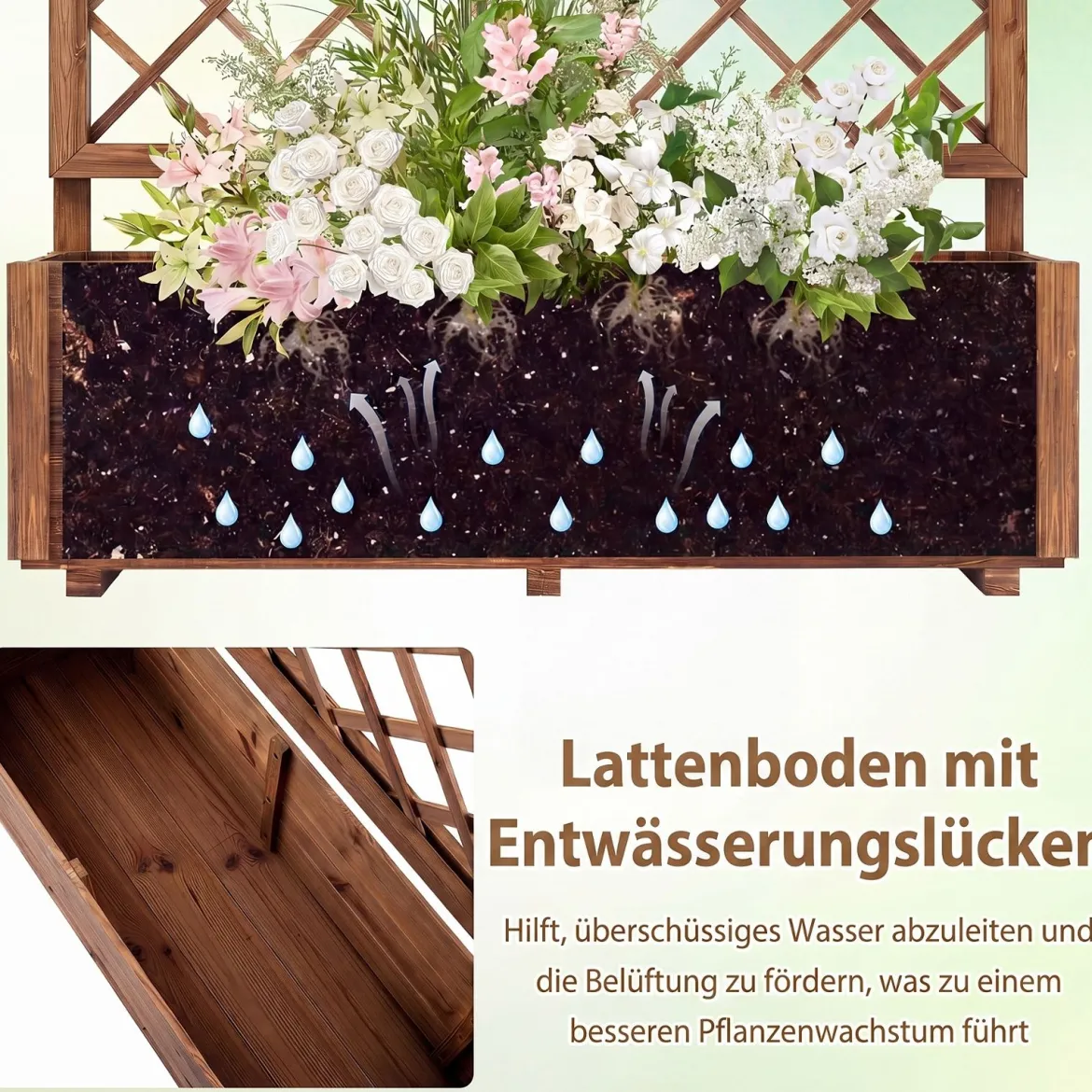 Blumenkasten mit Rankgitter Hochbeet mit Spalier & Drainagelöchern Orange 98 x 35 x 101 cm