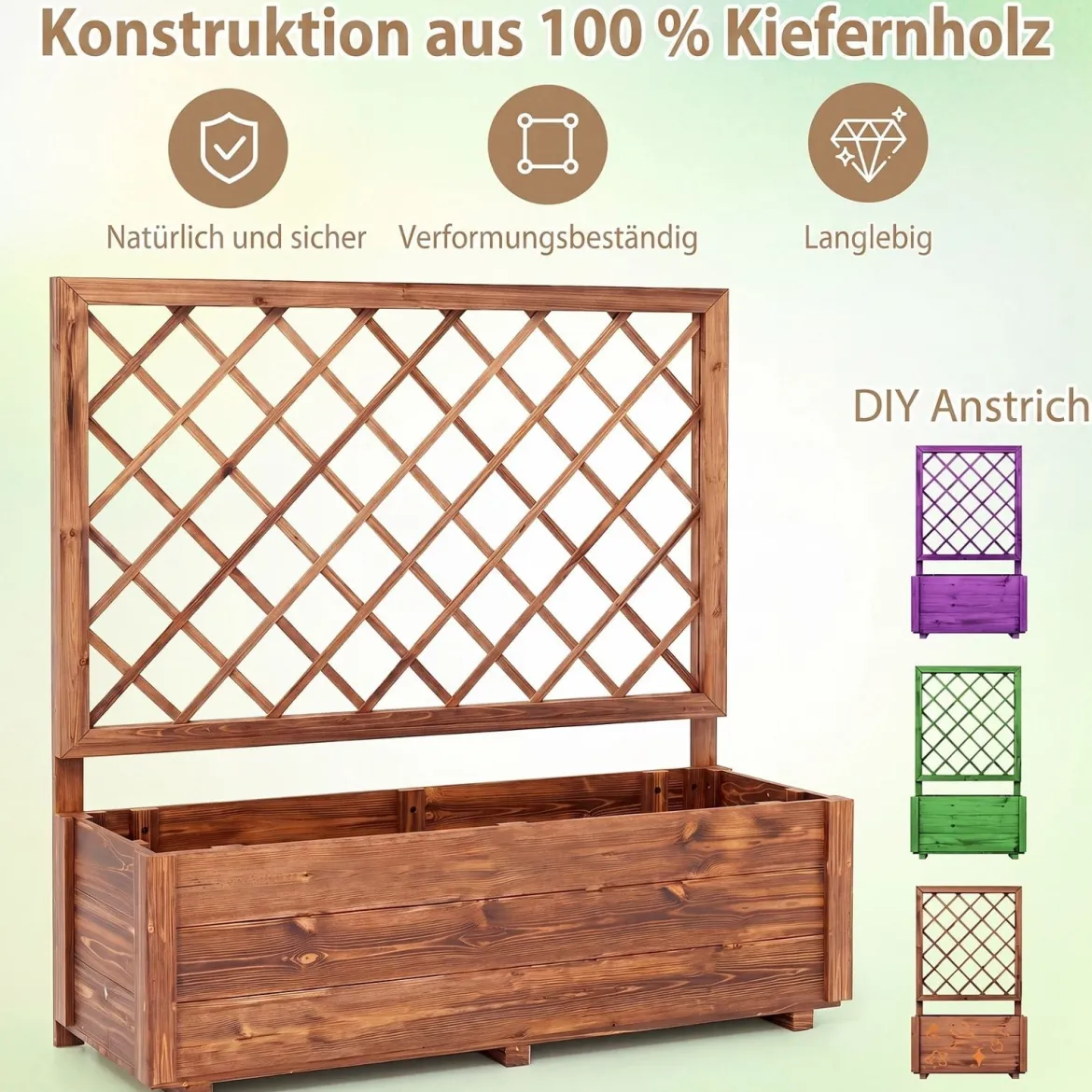 Blumenkasten mit Rankgitter Hochbeet mit Spalier & Drainagelöchern Orange 98 x 35 x 101 cm