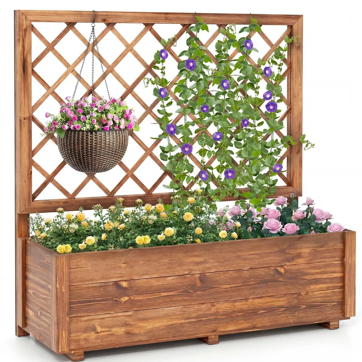 Blumenkasten mit Rankgitter Hochbeet mit Spalier & Drainagelöchern Orange 98 x 35 x 101 cm