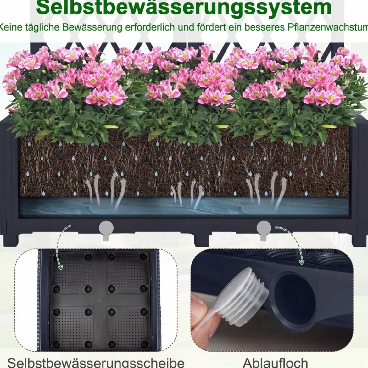 Blumenkasten mit Rankgitter Pflanzkasten für Kletterpflanzen Hochbeet mit Spalier 80 x 40 x 122 cm Grau
