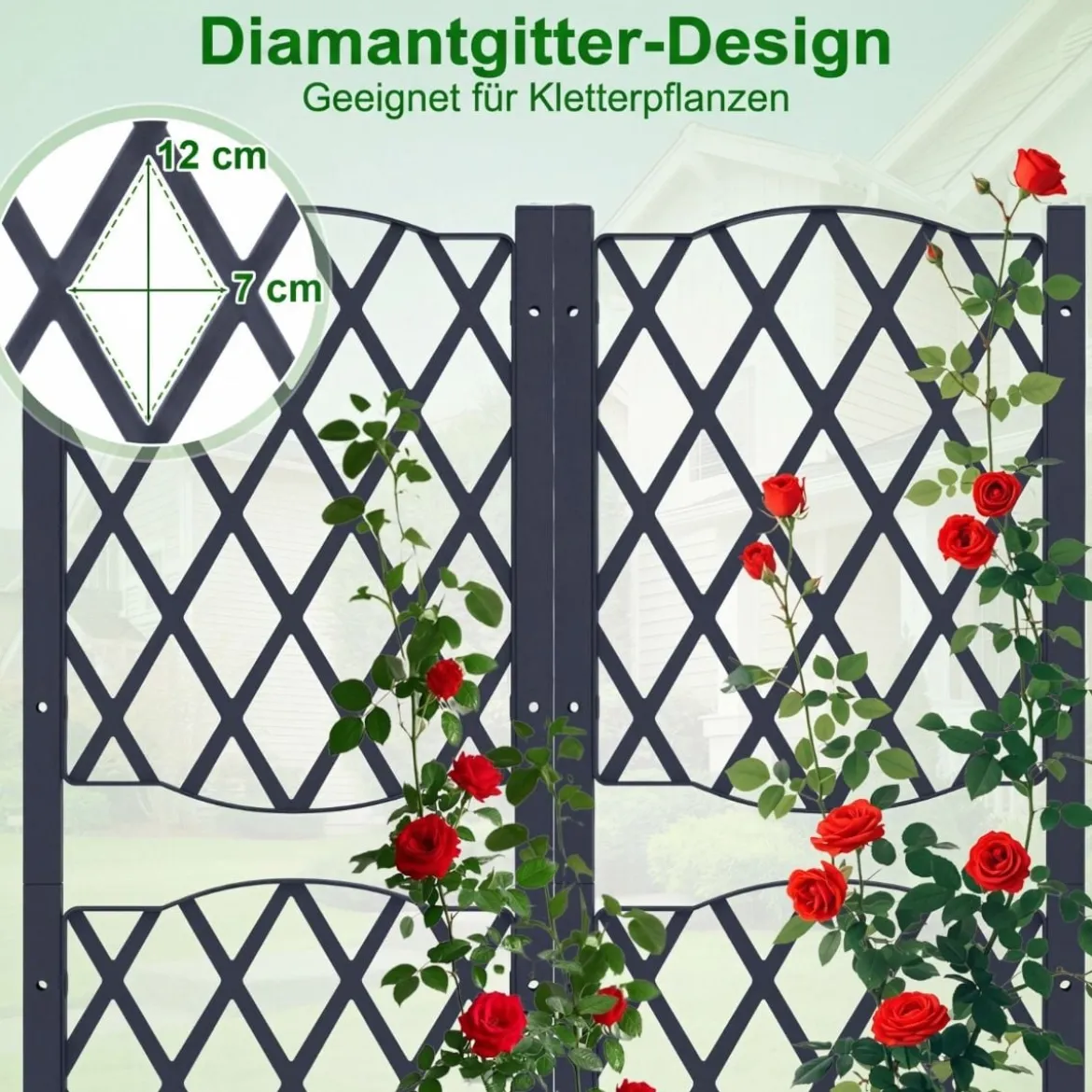 Blumenkasten mit Rankgitter Pflanzkasten für Kletterpflanzen Hochbeet mit Spalier 80 x 40 x 122 cm Grau